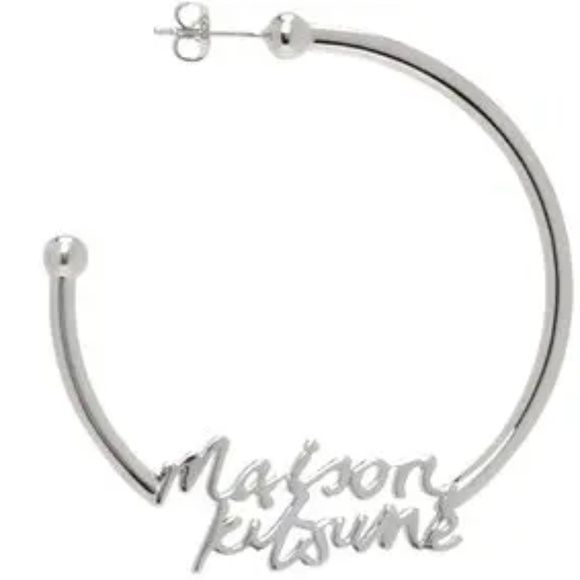 Maison Kitsuné Signature Handwriting Hoops Earrings Silver - Picture 4 of 6